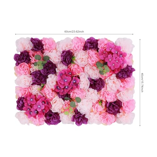 Flower Wall Panel Floral Backdrop, 6 Pcs Flower Wall Decor, 24" X 16" Silk Artificial Flowers Backdrop Faux Rose Panel for Wedding, Party, Home (Pink+Purple) - color: Pink+purple