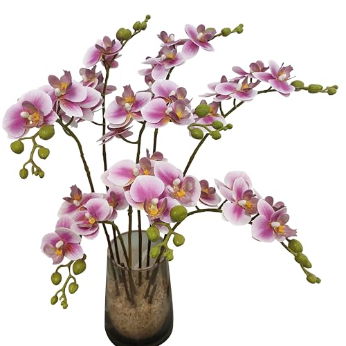 ATFL 8 Pack Purple Orchid Artificial Flowers Real Touch, 22'' Artificial Fake Faux Silk Orchid Stem Bouquets for Wedding Party Home Garden Decor,Orquideas Artificiales para Decora - color: Purple