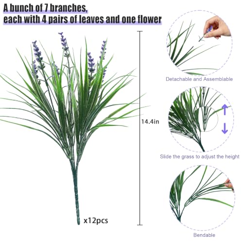 Fake Outdoor Plants Artificial Monkey Grass 12 Bundles Purple Faux Flowers for Outdoors Plastic Plant Outside Porch Patio Yard Planters Window Box Decor (12 Bundles Purple Monkey Grasses) - color: 12 Bundles Purple Monkey Grasses