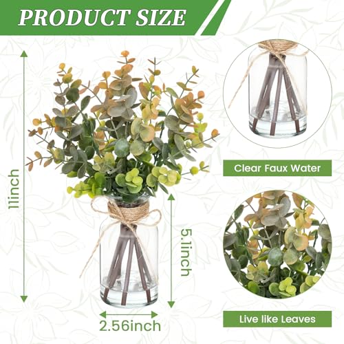 Artificial Eucalyptus Stems in Vase with Faux Water,Fake Plants for Bathroom,Coffee Table,Green Leaves for Centerpiece,Faux Greenery Plants Decorations.(Eucalyptus-Greyish Orange) - color: Eucalyptus-greyish Orange