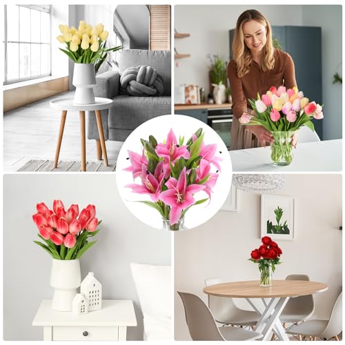 PATIKIL Artificial Lily Flowers, 3PCS Silk Faux Lilies With Real Touch for Home Decor, Centerpiece, Table Decorations, Dining Room - Light Pink - color: Light Pink