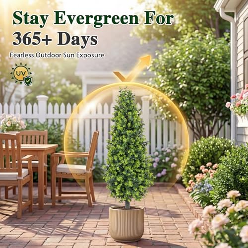 PATIO CHOICE 3ft Artificial Topiary Trees with Ground Spike Set of 2 36" Outdoor Faux Plants Realistic Faux Bushes and Shrubs Decorations for Outdoor Indoor Front Porch Garden - color: Green, size: 3ft