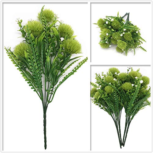 Artificial Flowers, Plastic Plants Dandelion Shrubs Grass Fake Bushes Home Garden Office Room House Outdoor Indoor UV Resistant Wedding DIY Decor Planter Filler Decoration - Green 4 Pack - color: Dandelion/ Green/ 4 Pack