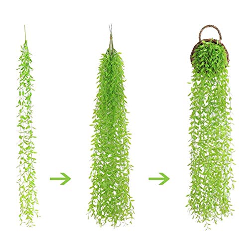 Fake Hanging Plants Artificial Vine, Plastic Ivy Greenery Christmas Garland Faux Vines Grass Flowers Leaves Home Garden Outdoor Indoor Party Wedding DIY Bedroom Wall Decor Decoration - Green 10 Pack - color: Long Vines/ Green/ 10 Pack