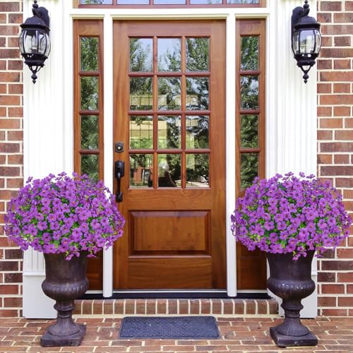 20 Bundles Artificial Flowers for Outdoors Decoration Fake Silk Flowers UV Resistant Faux Plants Artificial Daisy Eucalyptus for Spring Summer Garden Yard Porch Window Home Decor, Purple - color: Purple