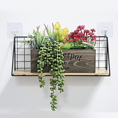 Hopewood Artificial Succulent Plants Arrangement in Wooden Planter, Fake Succulents Plants in Rustic Wood Box,Faux Succulent in Rectangular Pot,Centerpiece,Home Office Shelf Indoor Decor Plants