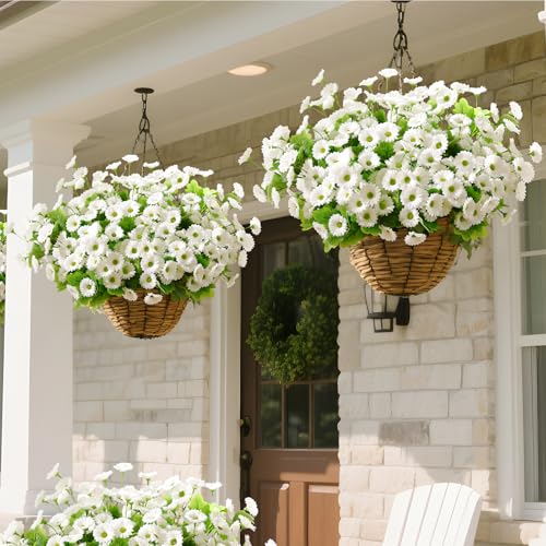 Waipfaru Artificial Flowers for Outdoors Faux Plants, UV Resistant Artificial Outdoor Flowers, White Silk Daisy Realistic Fake Mums Flower for Front Porch Spring Home Planter Patio Decor, 12 Bundles - color: White, size: 12 PCS