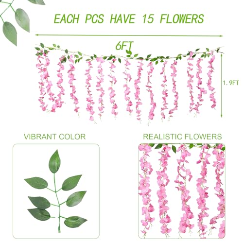 BSMYBO 30 Branches Wisteria Hanging Flowers Pink Artificial Wisteria Hanging Flowers Garlands Vine for Wedding Arch Party Ceremony Home Garden Backdrop Wall Decoration (2 Pack) - color: Pink, size: 2 Pack