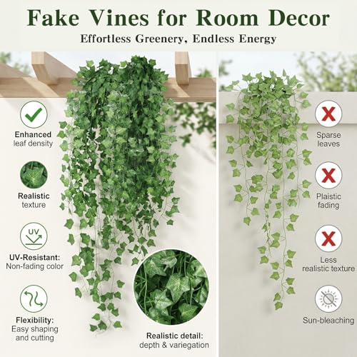 CEWOR Fake Ivy for Room Decor 12pcs Fake Vines Greenery Garland Wall Decor - size: 84ft