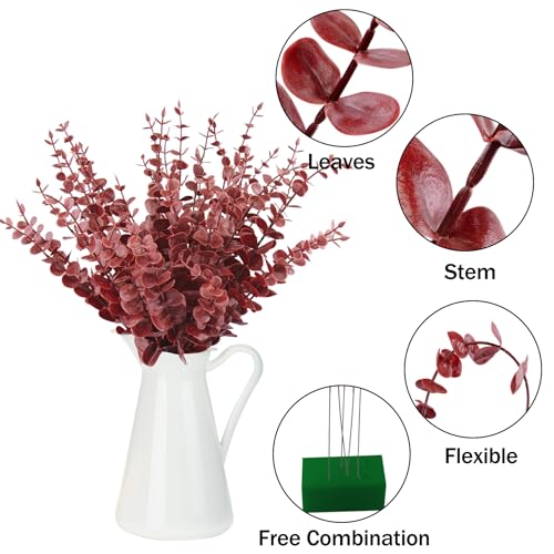 FEQO 36 Pcs Dark Red Eucalyptus Stems Artificial Leaves Faux Eucalyptus Stems Branches 15 inch for Wedding Bouquet Home Decor - color: Dark Red, size: 36 pcs