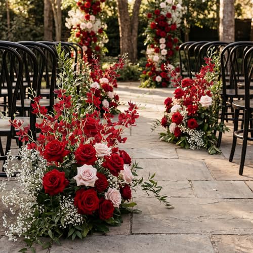 Artificial Orchid Silk Fake Red Flowers 5PCS Long Stem Artificial Flowers that Look Real Dancing Lady Orchids for Tall Vase Outdoor Home Wedding Party Office Decoration - color: Red