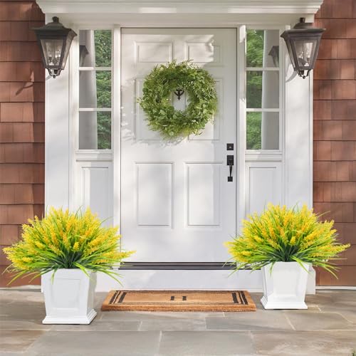 40 Bundles Artificial Plants Outdoor Fake Monkey Grass with Lavender Flowers Plastic UV Resistant Greenery Shrubs for Window Box Porch Garden Patio Outdoor Decor(Yellow) - color: Yellow
