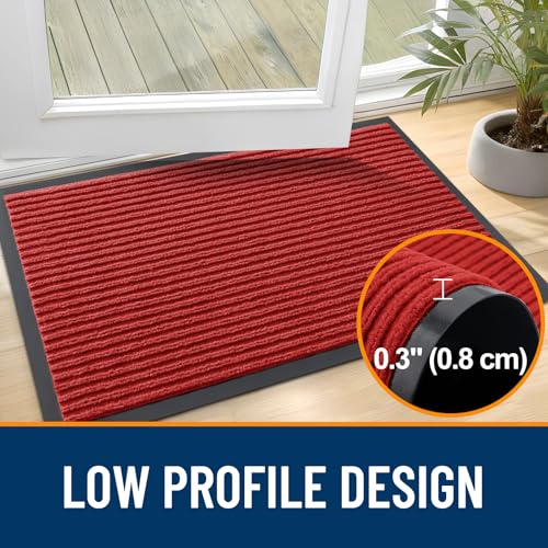 OLANLY Front Door Mat Indoor Outdoor Entrance, Waterproof Heavy Duty Doormat, Fade Resistant, Low Profile, Easy Clean Patio Porch Welcome Floor Mats for Entry, 29.5x17, Red - color: Red, size: 29.5" X 17"