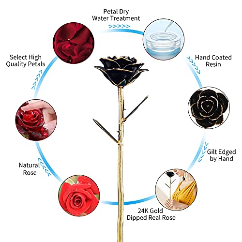SW Rose Gifts for Women Forever Black Gold Dipped Rose 24k Gold Plated Eternal Flower Rose Birthsday for Her Mom Women Anniversary Valentines Day Mothers Day - color: Black