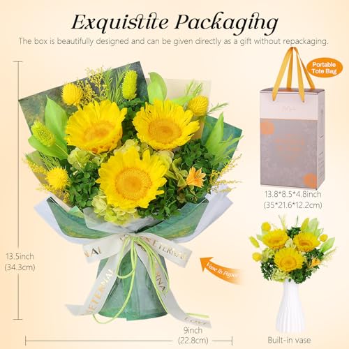 Preserved Sunflower Bouquet - Forever Flowers for Delivery, Long-Lasting Flower with Gift Box, Eternal flowers Bouquet, Mothers Day Gifts for Mom Grandma Wife, Anniversary Birthday Gifts for Women