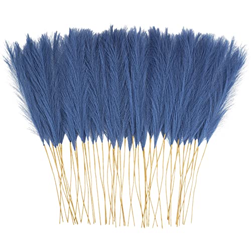 obbsie 50pcs Faux Pampas Grass, 21.6" Short Artificial Pampas Grass Floral Branches Vase Filler Flower Arrangement for Home Wedding Boho Decor, Blue - color: Blue, size: 50 PCS