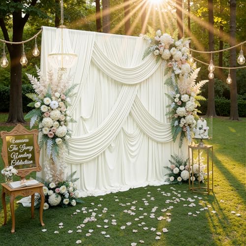 10ft x 8ft Ivory Backdrop Curtain for Parties, Polyester Photo Backdrop Drapes for Wedding Birthday Baby Shower Party Photography Background Home Decor - color: Ivory, size: 10ftx8ft