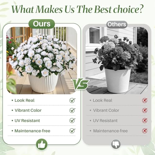 Alupssuc 8 Large Bundles Artificial Flowers for Outdoors Spring Decoration, UV Resistant Faux Flowers Silk Camellia Realistic Fake Flowers for Yard Patio Planter Porch Balcony Garden, White - color: White