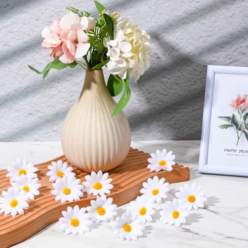 100PCS Fabric Daisy Flower Head, 1.77Inch White Daisy Artificial Flowers Fake Flowers Heads Artificial Gerbera Daisies for DIY Craft Wedding Home Party Decoration