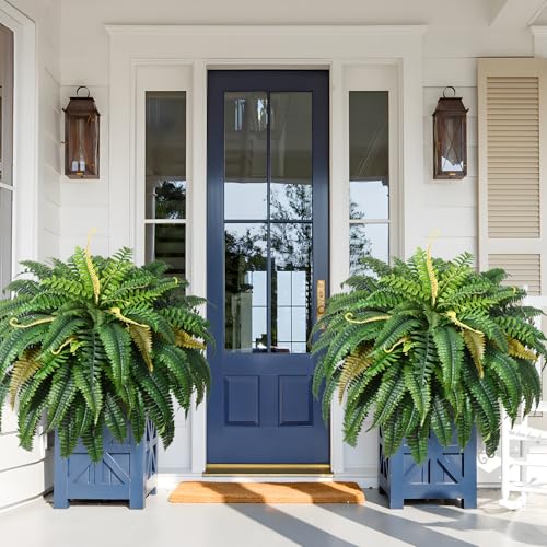 MARTINE MALL 2Pcs 48''/ 88 Leaves XXL Large Fake Ferns Artificial Ferns for Outdoors, UV Resistant Faux Boston Fern for Outdoor Planter Realistic Hanging Artificial Fake Plants for Porch Patio - color: Green, size: 2 PCS