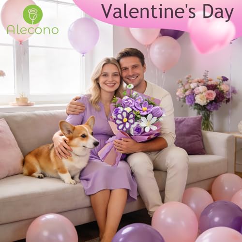 Alecono Large Crochet Flower Bouquet, Knitted Artificial Flowers, Crochet Tulip as a Gift for Valentines Day Mothers Day, Graduation Gifts for Girls Women (Purple) - color: Purple, size: X-Large