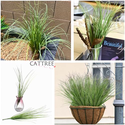 Artificial Wheat Grass Shrubs Fake Grass Plastic Plants Faux Greenery Bushes Tall Stem Wheatgasss for Outdoor Indoor Wedding Decor Office Yard Table Arrangements Planter Filler Decoration Green 8 Pack - color: Grass - Green - 8 Bundles