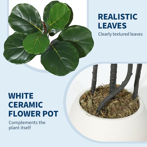 GarveeHome 6FT Artificial Fiddle Leaf Fig Tree Realistic, Potted Fake Ficus Lyrata Plant with Adjustable Boughs & Modern Planter for Home Office Decor Indoor - color: Green 6ft