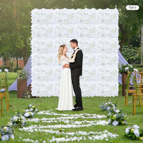 Flower Wall Panel Floral Backdrop, 6 Pcs Flower Wall Decor, 24" X 16" Silk Rose Wall, Artificial Flower Wall Backdrop Faux Flower Panel for Wedding, Party, Home (Creamy White) - color: Creamy White