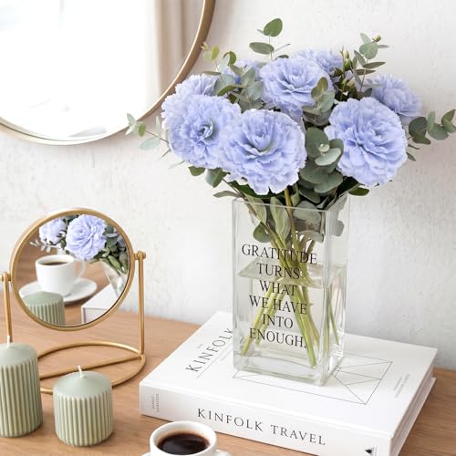 Blue Carnations Artificial Flowers 10Pcs Large Carnations Heads Lush Silk Flowers Bouquet with Stems for Wedding Bouquets Bridal Home Table Centerpieces(Light Blue) - color: Blue