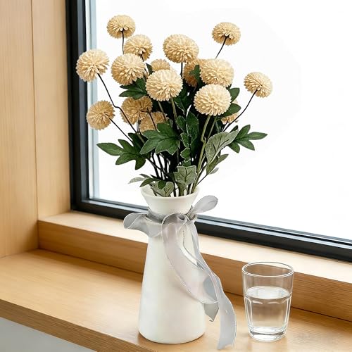 5PCS Champagne Artificial Flowers Dandelion Ball Floral Stems, 5 Head Real Touch Faux Flowers for Vase Filler Spring Home Decor Easter Decorations Farmhouse Centerpiece Wedding Arrangements - color: 5pcs Champagne