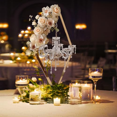 45" Gold Wedding Candelabra Set of 4 | Tall Crystal-Accent Centerpieces with Acrylic Diamond Drops for Reception Tables, Party Decor, Elegant Dining & Events - color: Gold, size: 4PCS