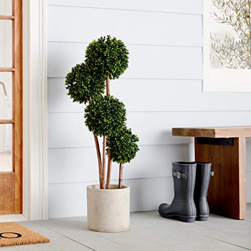 Nearly Natural 5486 Boxwood Topiary Artificial Tree UV Resistant, Green 13 x 13 x 36