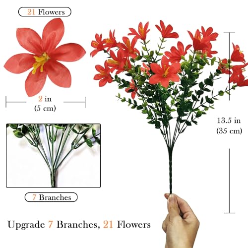 8 Bundles Artificial Flowers, Fake Lilies Silk Flower Plants with 21 Heads per Bouquet for Indoor/Outdoor Wedding Home Vases Floral Arrangements Decor, Red - color: Red