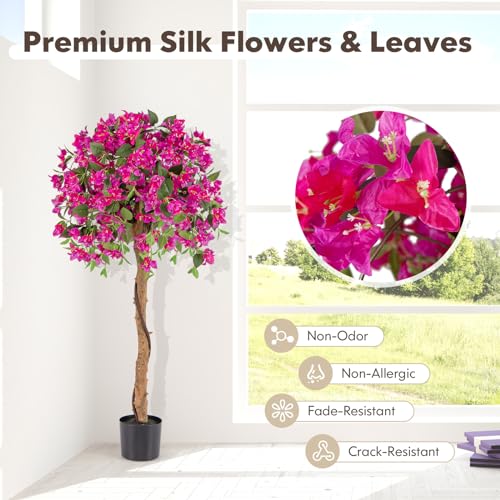 Goplus 53” Bougainvillea Artificial Tree, 2 Pack Faux Silk Flower Tree in Pot w/ 576 Flowers, 288 Leaves, Tall Fake Floor Plant, Artificial Plants for Indoor Outdoor Bedroom Living Room Decor - color: Red, size: 2 Pack