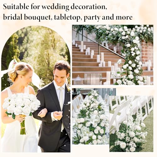 Ouddy Decor 100 Pcs Fake Roses Artificial Flowers Bulk Real Touch Velvet Silk Flowers with Long Stems for Wedding Bridal Bouquet DIY Table Centerpiece Mothers Day Valentines Gifts Home Decor, White - color: White, size: 100 Packs