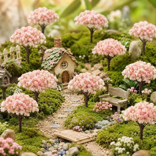 LOGOFUN 30pcs Miniature Cherry Blossom Trees | Mini Model Trees; For Train Railway Architecture Diorama Dollhosue Micro Landscape Sand Table Decor