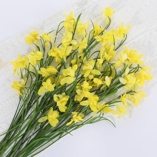 12pcs Fake Orchid Flowers Branches, 21.7in Artificial Cymbidium Flower Stems for Table Centerpiece Wedding Vase Arrangements Office Home Decor (Yellow)