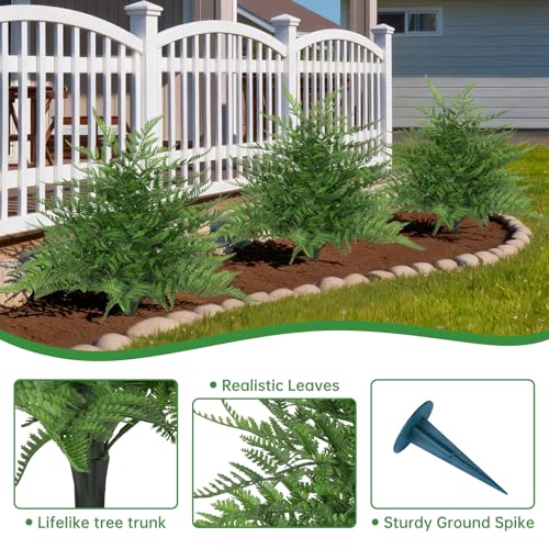 2Pcs Artificial Topiary Ball Trees, 16'' UV Resistant Evergreen | Fake Fern Plants with Ground Spike, Faux Bushes, Artificial Shrubs for Outdoors Indoor Front Porch Garden - color: Fern