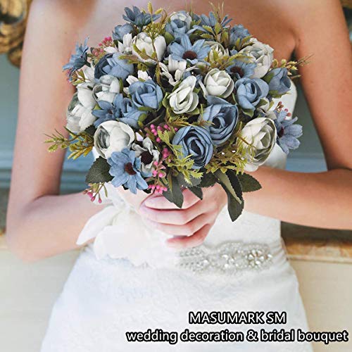 Artificial Flowers for Decoration, Fake Rose Silk Flower Plastic Plants Home Garden Indoor Outdoor Decorations Bedroom Office Room Arrangement Decor Wedding Bridal Bouquet Planter Filler, Blue 4 Pack - color: Rose Bud/ Blue/ 4 Pack
