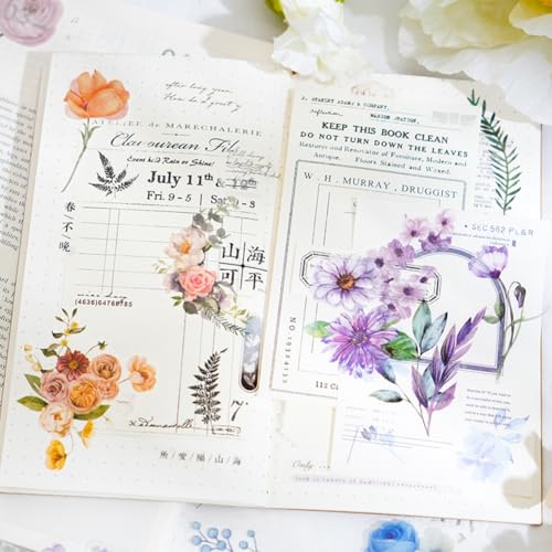 100 Pcs Lavender Purple Flower Stickers for Scrapbooking Junk Journal Notebook Diary Planner Letter Envelope Water Bottle Phone Case Craft Decoration - color: Purple