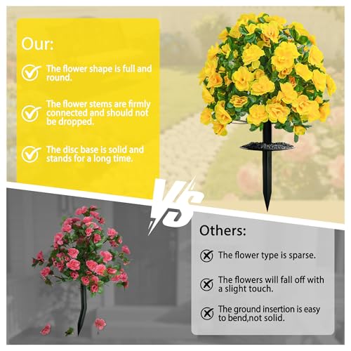 Artificial Flowers for Outdoors, Faux Outdoor Plants Fake Plants Topiary Balls Artificial Outdoor Set of 2 with Ground Spike for Home Front Porch Patio Garden Decor (Yellow) - color: Yellow