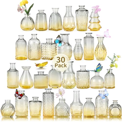 Glass Bud Vases in Bulk Set of 30 Pcs,Small Glass Vases for Flowers as Wedding Centerpieces for Tables,Clear Flower Vases Suitble for Wedding Decorations,Home Decor (Blue Yellow, 30 pcs) - color: Blue-yellow, size: 30 pcs