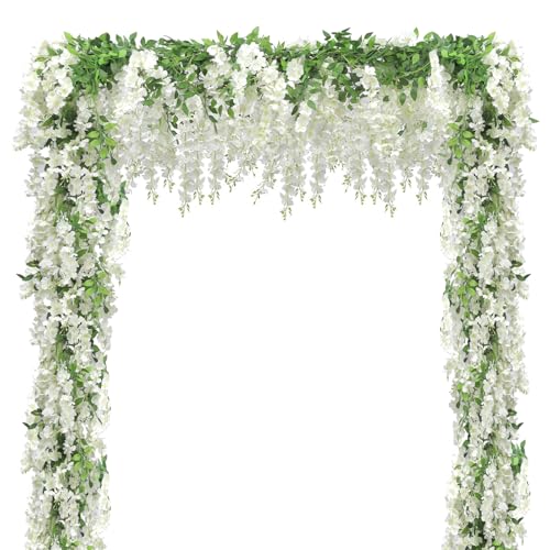 Findosom Wisteria Artificial Flowers Garland, 20Pcs Total 144FT White Wisteria Hanging Flowers, Flower Garland Decorations for Home Garden Outdoor Ceremony Wedding Arch Decoration - color: White, size: 20 PCS