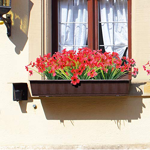 JEMONG 30 Bundles Artificial Flowers Outdoor UV Resistant Fake Flowers No Fade Faux Plastic Plants Garden Porch Window Box Decorating(Deep Red) - color: Deep Red, size: 30Bundles