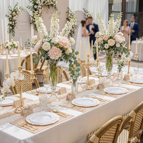 WDF 60pcs White and Gold Plastic Plates - Baroque White With Gold of 30 Heavy Duty Gold dinner plates 10.25inch, 30 Salad Plates 7.5inch Perfect for Wedding/Baby Shower/Spring - color: Gold, size: 60PCS