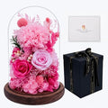 Preserved Flowers in Glass, Eternal Real Flowers with 1 Carnation & 2 Pink Roses for Women Mom Grandma Forever Rose Bouquet for Anniversary Birthday Mother's Day Lasts 3-5 Years(No Lights) - color: Light Pink