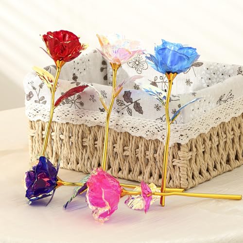 20PCS Artificial Colorful Flowers Galaxy Rose Crystal Flower Glass Rose Gifts for Wedding, Mother' s Day Memorable Days, Pink - color: Pink