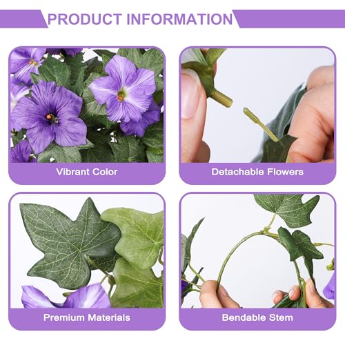 HyeFlora Artificial Flowers for Outdoors 2PCS Faux Petunias Silk Fake Flowers for Outside Planter UV Resistant Realistic Home Garden Porch Decor (Purple) - color: Purple