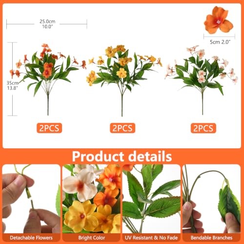 Hommyea Artificial Fake Flowers for Outdoor, 6 Bundles UV Resistant Faux Plants Decoration Silk Flowers No Fade Plastic Flowers for Outside Planters Home Porch Patio Yard Garden Decor(Purple) - color: Orange,yellow,white