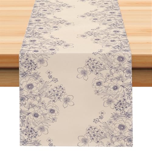 Larponder Summer Colorful Flowers Table Runner, 13x72 Inch | Table Decoration for Spring Seasonal Anniversary Holiday Kitchen Dinning Table Home Party Decor - color: Sketch Flowers-2, size: 13" x 72" (Rectangular)
